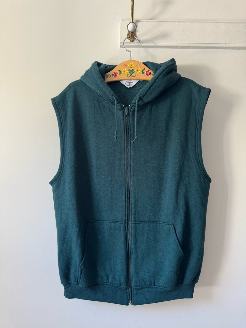 Vintage Sleeveless Zip-Up Hoodie - Teal Green
